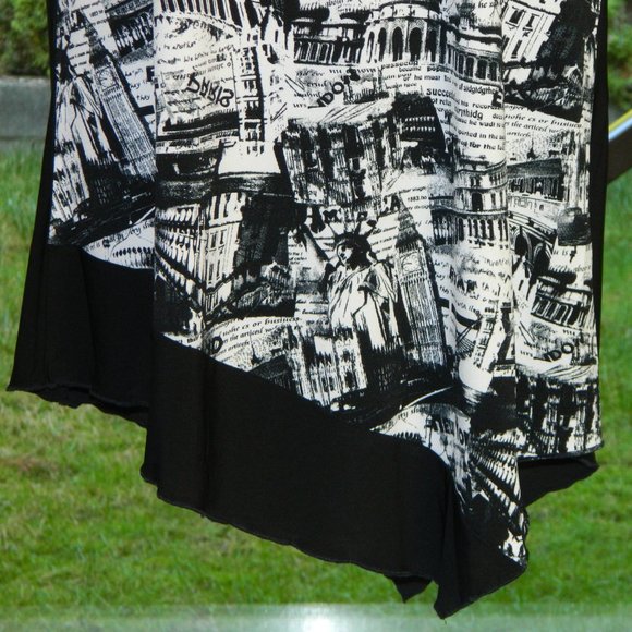 2 for/ $25 Red Coral Global Landmarks Graphic Asymmetrical Blouse Size-XL - Picture 6 of 14